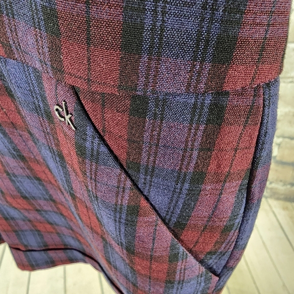 Calvin Klein Plaid Shorts Mid Rise Burgundy Navy Size 6 Clueless - Picture 7 of 16
